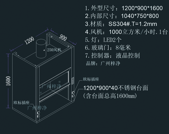 桌上型通風柜3D結構示意圖